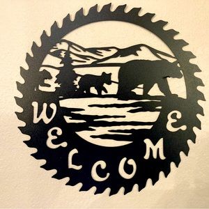 Bear Welcome Sign - Black Saw Blade Style 12”